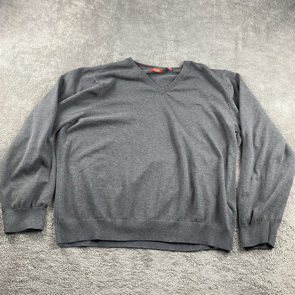 Izod Sweater‎ Mens XXL Gray V-neck Long Sleeve